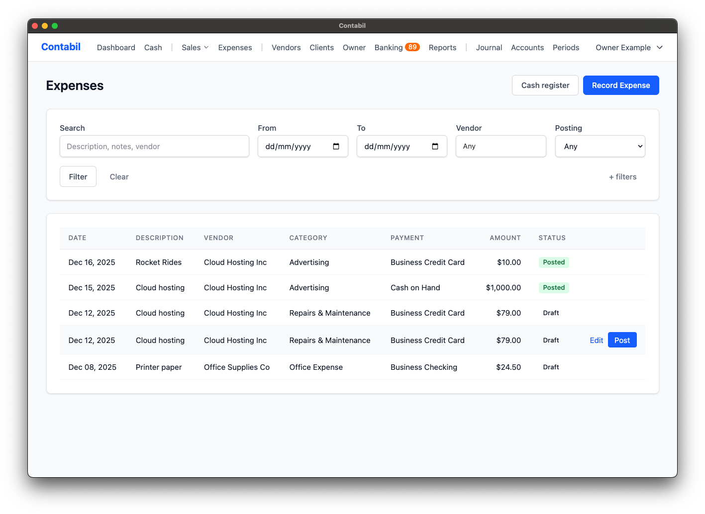 LunoFlow expense tracking interface