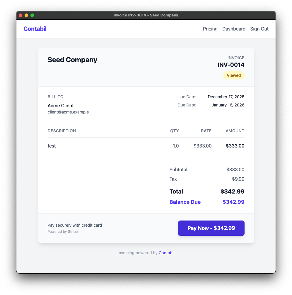 LunoFlow client payment page with Pay Now button