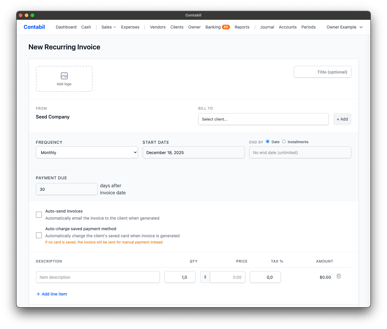 LunoFlow recurring invoices list